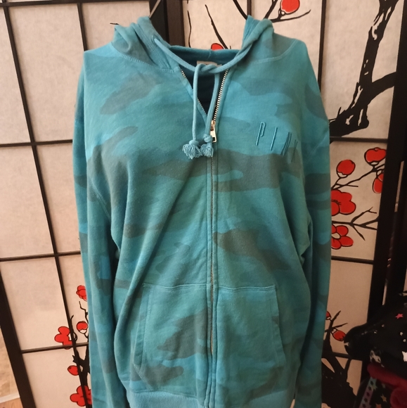 PINK Victoria's Secret Tops - PINK Victoria's Secret Blue Camo Hoodie L/XL